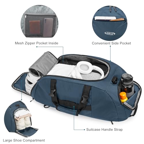 40L/70L 3-Way Duffle Bag Gym Sport Duffel Backpack Shoe Compartment | Foldable Packable,Water-resistant Nylon, Large Capacity, for Travel, Weekender, Dark Blue - color: Dark Blue