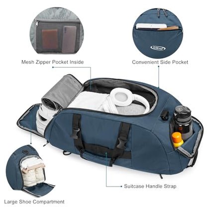 40L/70L 3-Way Duffle Bag Gym Sport Duffel Backpack Shoe Compartment | Foldable Packable,Water-resistant Nylon, Large Capacity, for Travel, Weekender, Dark Blue - color: Dark Blue