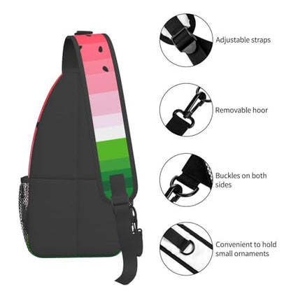 Cute Cartoon Watermelon Crossbody Sling Bags for Women Men Watermelon Background with Black Seeds Travel Sling Backpack Casual Shoulder Bag Tropical Summer Fruit Gym Sports Hiking Daypack - color: Red Pink Green