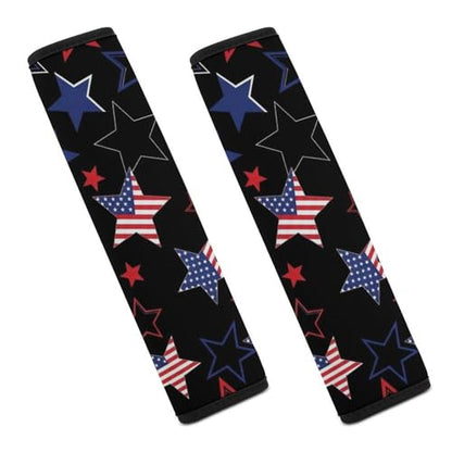 2 Pack Independence Day Patriotic American Flag Red White Blue Stars Stripes Car Seat Straps Shoulder Pads Universal Fit Neck Strap Covers for Adults And Children, All Vehicles, Pressure Relief - color: Pattern 672