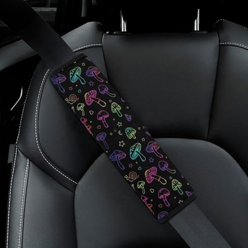 2 Pack Breathable Car Seat Straps Shoulder Pads for Adults and Children, All Vehicles, Halloween Mushroom Neon Harness Pads Strap, Pressure Relief - color: Pattern 1271