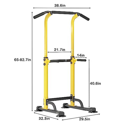 SogesHome Multi-Function Power Tower Pull Up Bar Dip Station for Home Gym | Height Adjustable PullUp Dip Stand, Full Body Strength Training Equipment, Fitness Workout for Push Ups Dips, 330LB Capacity - color: Yellow