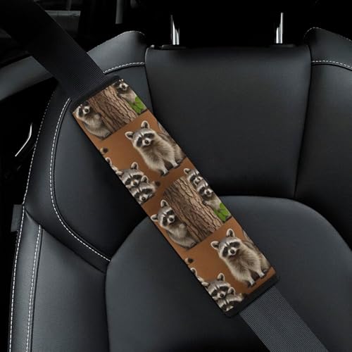 2PCS Cute Raccoon Wild Animal Seat Belt Cover Soft Padded Neck Strap Covers for Kids, All Vehicles, Comfortable Driving - color: Pattern 326