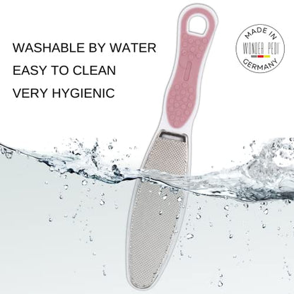 Made in Germany Double Sided Foot File Callus Remover, Stainless Steel and Emery Sides Feet Scrubber, Professional Pedicure Foot Care Tool Rasp, Long Lasting Foot Buffer, Heel Scraper, Wonder Pedi - style: Stainless Steel + Emery