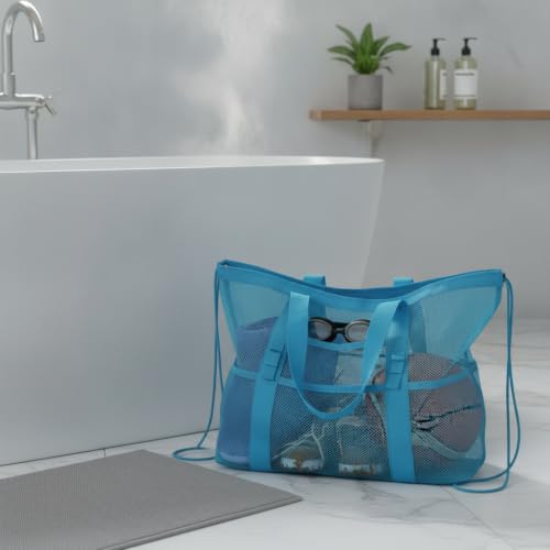 Mesh Drawstring Gym Bag, Breathable Nylon Storage for Wet Gear and Sports Equipment, 17 x 15 Inch (1 PC) - color: Blue