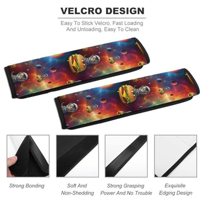 2 Piece Soft Padded Car Seat Belt Pad for Elderly Support, Stroller Pushchair High Chair, Space Astronaut Galaxy Hamburger Cat Shoulder Harness Cover, Shock Absorption - color: Pattern 551