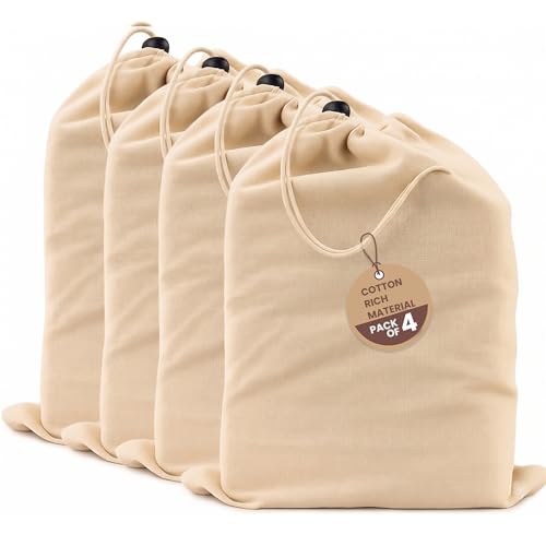 LFH Cotton Rich Shoe Storage Bags with Drawstring, Dustproof Breathable Reusable Organizer, Perfect For Travel, Dorm, Hotel, College, Gym, Easy to Carry, Machine Washable 12"x17" (Pack of 4) - Natural - color: Natural, size: 12"x17" (Pack of 4)