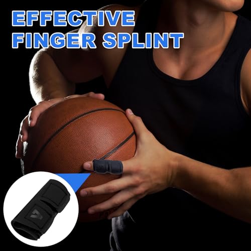2pcs Adjustable Single Finger Sleeve, Upgraded Straps Finger Splints Protectors for Sports Injury Relief, Compression Neoprene Thumb Supplies for Basketball, Tennis, Volleyball, Badminton, Golf- Black