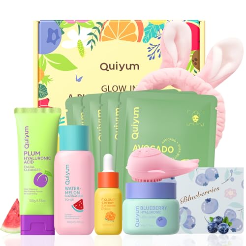 QUIYUM Fruit Skin Care Set for Dry Sensitive Skin, Natural Skincare Kit | Hyaluronic Acid & 5-Ceramide, Birthday Gifts for Women, Hydrating, Repairing, Gentle, Gift Sets - size: 11 Count (Pack of 1)