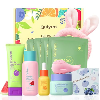 QUIYUM Fruit Skin Care Set for Dry Sensitive Skin, Natural Skincare Kit | Hyaluronic Acid & 5-Ceramide, Birthday Gifts for Women, Hydrating, Repairing, Gentle, Gift Sets - size: 11 Count (Pack of 1)