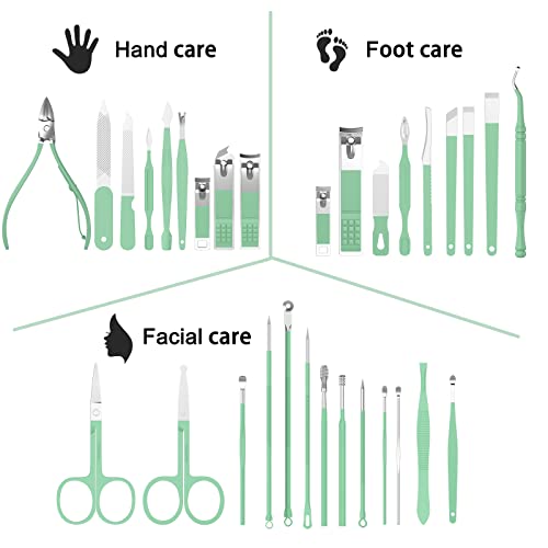 Tseoa Manicure Set Personal Care, Nail Clipper Kit, Professional Nail Clipper Pedicure Set, Nail Tools with Luxurious Travel Case, Gifts for Men Women Family Friend, 31 Pieces (Green) - color: Green