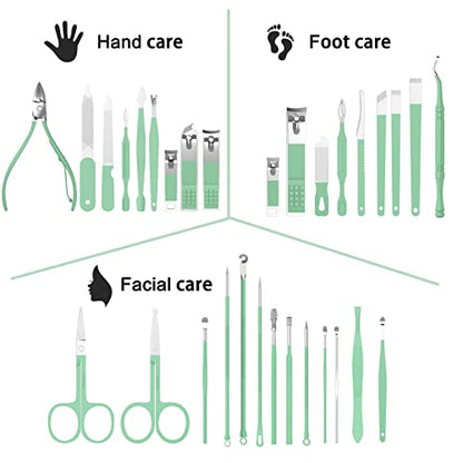 Tseoa Manicure Set Personal Care, Nail Clipper Kit, Professional Nail Clipper Pedicure Set, Nail Tools with Luxurious Travel Case, Gifts for Men Women Family Friend, 31 Pieces (Green) - color: Green
