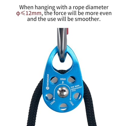 NewDoar Micro Mobile Pulley 30KN/6746lb Mobile Single Pulley Cheek Shaped for Max Rope 12mm Rope for Climbing, Rescue Lifting,Hitch Tending (Blue-Pack of 2) - color: Blue-Pack of 2