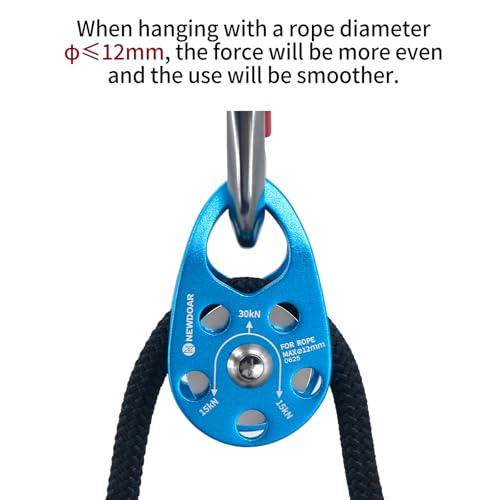 Micro Mobile Pulley 30KN/6746lb Mobile Single Pulley Cheek Shaped for Max Rope 12mm Rope for Climbing, Rescue Lifting,Hitch Tending (Blue-Pack of 2) - color: Blue-Pack of 2