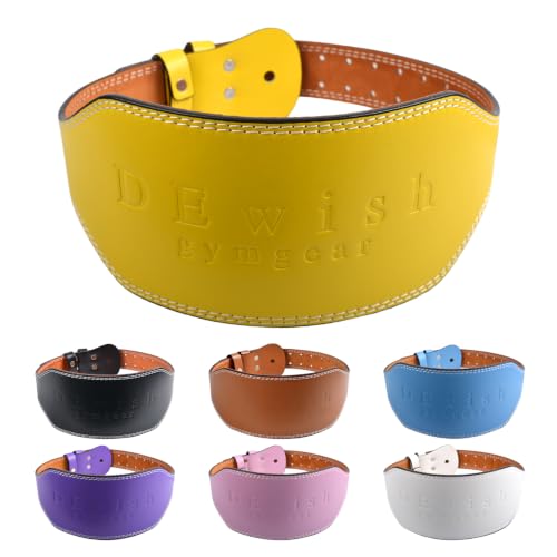 Leather Gym Fitness Belt, 4" & 6" Padded Lumbar Back Support, 10 Adjustable Holes for Weightlifting Powerlifting Bodybuilding Deadlift Squat Workout Strength Training - color: Yellow, size: 28"-32", style: 6-Inch