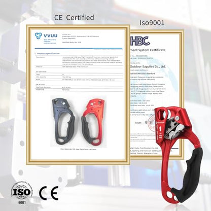 UIAA & CE Certified Hand Ascender Rock Climbing Tree Arborist Rappelling Gear Equipment Rope Clamp for 8~13MM Rope - color: Red Pro-Right