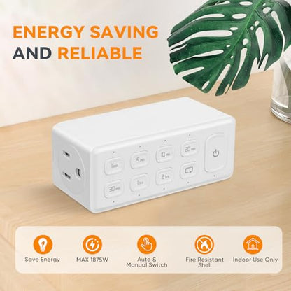 Countdown Timer Dual Outlet, Programmable Electrical Timers Outlets with Repeat Function, Up to 4H for Lights, Fan, Appliance, Electric Bike, 3-Prong, 15A/1875W, ½ HP, 2 Pack - size: 2- Pack