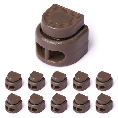 UpUGo 10 PCS Cord Ends Tips and Spring Cord Locks | Shoe Lace Tie Locks for Drawstrings, Paracord, Clothing and Bags - color: Brown-d-lock, size: D-lock