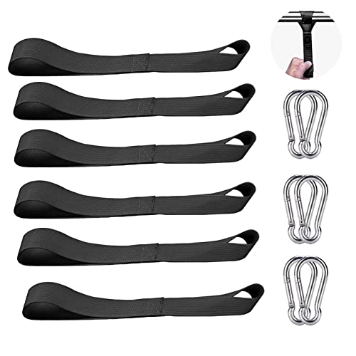 Soft Loop Tie Down Straps with 6 Pcs Carabiner Clips,Hook Tie Down Extenders with 6 Pcs M6 2.36 Inch SUS Spring Snap Hook,Multiple Secure for Backpack,Straps,Camping,Fishing,Hiking and More
