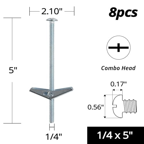 HASWARE Toggle Bolt Zinc Plated Steel and Wing Nut for Hanging Heavy Items on Drywall 1/4x5 (8 Pack) - size: 1/4x5" (8 Pack)