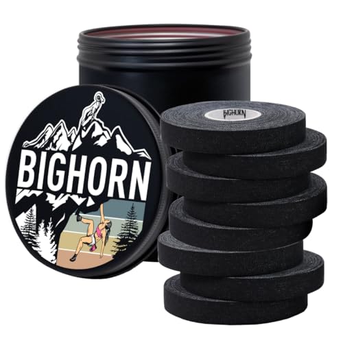 Bighorn Athletics Climbing Finger Tape with Retro Design Female Climber Tin Canister, 0.5-Inch x 45-feet, 8-Rolls, Black - color: Black