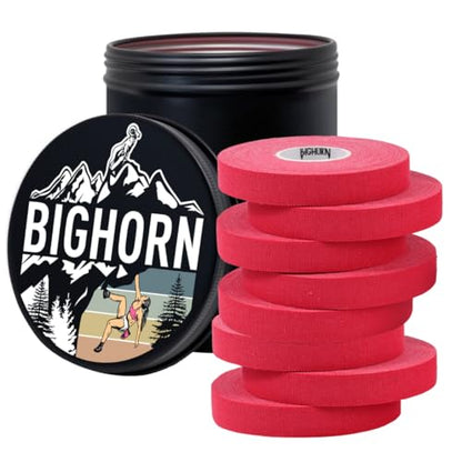 Bighorn Athletics Climbing Finger Tape with Retro Design Female Climber Tin Canister, 0.5-Inch x 45-feet, 8-Rolls, Red - color: Red