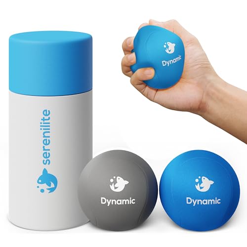 Serenilite Hand Therapy Exercise Stress Ball Bundle - Stress Ball 2.0 with Dynamic Resistance & Grip Strengthening - Therapeutic Hand Restoration - color: Grey, Blue