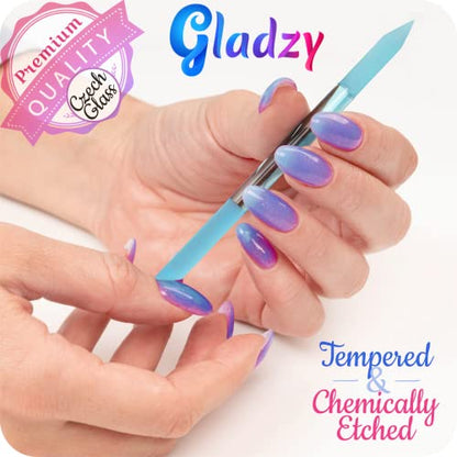 GLADZY Genuine Czech Glass Nail File Set - Callus Remover Foot Rasp, Cuticle Pusher Manicure Stick, Double Sided Etched Different Grit Surface, Professional Nail Care Tool, Made in EU - color: All-in-one Set - Orange Magenta