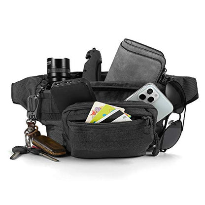 FRTKK Tactical Fanny Pack Military Waist Bag Pack with USA Flag Patch Utility Hip Pack with Adjustable Strap for Outdoors Fishing Cycling Camping Hiking Dog Walking (Black 2) - color: Black 2