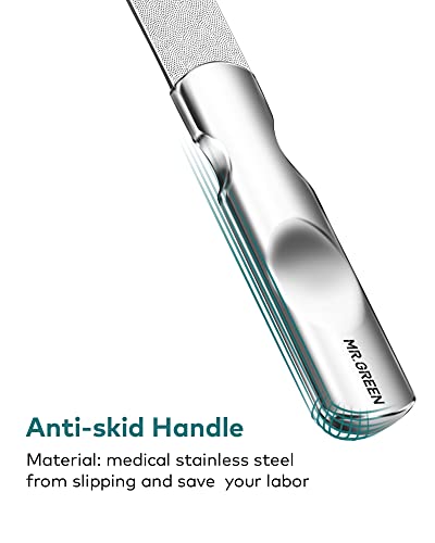 Nail File,Professional Double Sided Stainless Steel Nail File with Non-Slip Handle and Leather Case,Nail Buffering Files Washable,Metal Nail File for Men and Women - size: Mr-2104