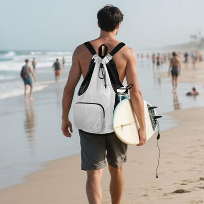 Yuiboo Gray Drawstring Gym Bags Climbing Gym Bag with Inside Pockets String Bookbag Wet and Dry Separation
