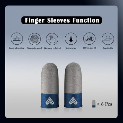 6PCS Gaming Finger Sleeves. 0.29MM Silver Fiber, Anti Sweat, Extremely Thin,Breathable Touchscreen dedales Gamer Finger Cover Thumb Sleeve Fit Phone Game Tablet Devices. (Blue) - color: Blue