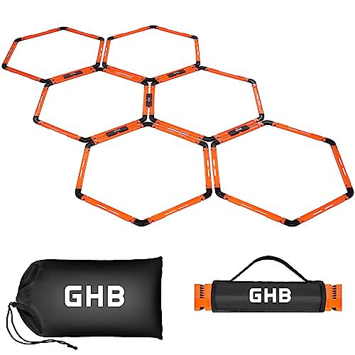 GHB Hex Agility Rings Speed Rings with Carrying Bag 6 Set Portable Hexagon Rings, Agility Ladder for Agility Footwork Training - color: Orange