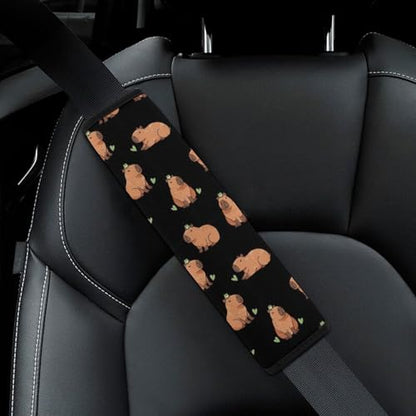 2PCS Cute Capybaras Black Car Seat Belt Pad Breathable Shoulder Protector for Girls and Boys, Most Cars, Anti-Slip Pad - color: Pattern 1000