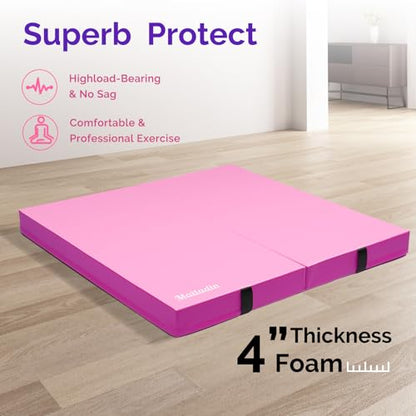 Matladin 4” Thick Folding Gymnastics Gym Exercise Aerobics Mat, 4ft x 4ft x 4in PU Leather Tumbling Mats for Stretching Yoga Cheerleading Martial Arts
