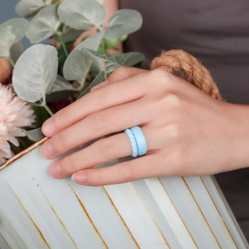Egnaro Women's Stackable Silicone Rings, 2.5/5.5mm Wide 1.8/2mm Thick Bands | Comfort-Fit Rubber Bands Offer Breathable Flexibility for Nurses, Workouts, Pregnancy, Yoga, Travel, Office, and All-Day Wear - color: A32-Blue, Light Green, Light Blue, White