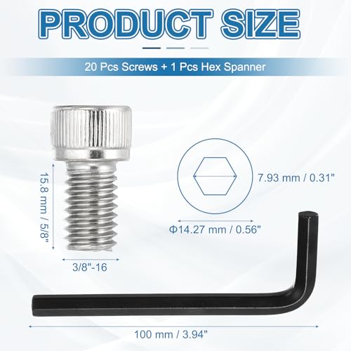 PATIKIL 3/8"-16 x 5/8" Socket Head Screws Cap Bolt, 10Pcs 304 Stainless Steel Hexagon Socket Screws with Hex Wrenches Full Thread for Road Bicycle Mountain Bike Auto, Silver/Black - color: Silver/Black, size: 3/8"-16 x 5/8"