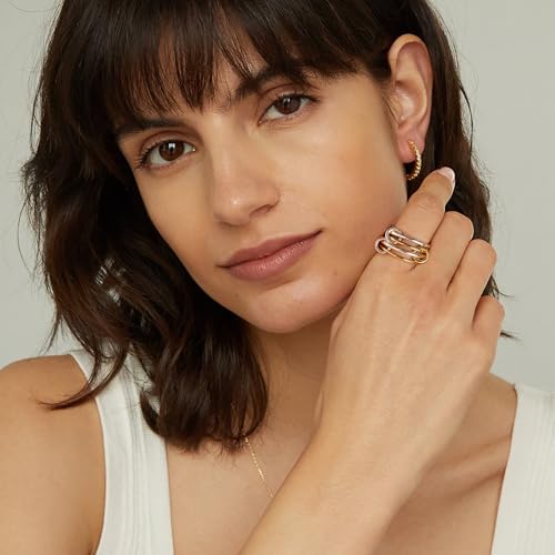 NOKMIT 14K Gold Plated 4 Interlocking Stackable Rings Set with CZ Cubic Zirconia Gold & Silver Mixed Metals Multi-Link Connected Statement Bands for Women Hypoallergenic Non Tarnish Jewelry Gifts - style: *Classic Interlocking Rings