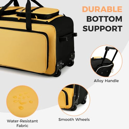 Searock 90L Rolling Duffle Bag with Wheels and Handle, 31” Large Duffle Bag for Travel, Carry On Luggage Duffel Bag with Shoe Compartment, Multi-Pocket, Water Resistant, Yellow - color: Yellow