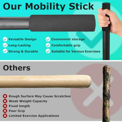 5ft Adjustable Yoga Stick, Non-Slip Multi-Functional Mobility Fitness Stick with Exercise Guide for Stretching, Physical Therapy, Pilates,Muscle Recovery，Home Workout