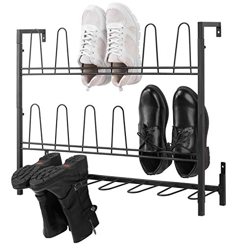 MyGift Premium Black Metal Hanging Wall Shoe Rack for Walk in Closet, Mudroom and Entryway, Wall Mounted Space Saving Boot and Shoe Rack Organizer, Holds 9 Pairs - color: Black (3 Tier, 18 Pairs)