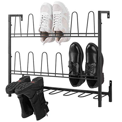 MyGift Premium Black Metal Hanging Wall Shoe Rack for Walk in Closet, Mudroom and Entryway, Wall Mounted Space Saving Boot and Shoe Rack Organizer, Holds 9 Pairs - color: Black (3 Tier, 18 Pairs)