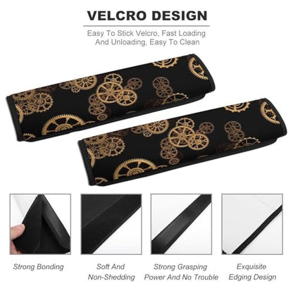 Universal Fit Seat Belt Cover for Adult Use, Stroller Pushchair High Chair, 2PCS Mechanical Retro Style Golden Ndustrial Gear Harness Pads Strap Shock Absorption - color: Pattern 113