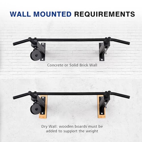 LIONSCOOL Multifunctional Wall Mounted Pull Up Bar with Pulley System, 48" and 16"/24" Multi-Grip Chin Up Bar, Cable Pulley Attachments Included, Perfect for Upper Body Workouts - size: 16"/24" APART