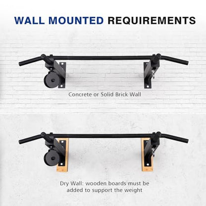 LIONSCOOL Multifunctional Wall Mounted Pull Up Bar with Pulley System, 48" and 16"/24" Multi-Grip Chin Up Bar, Cable Pulley Attachments Included, Perfect for Upper Body Workouts - size: 16"/24" APART