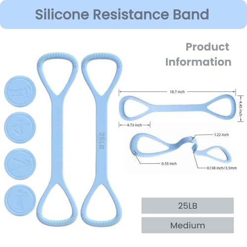 Figure 8 Resistance Band with Non-Slip Handles | Silicone Exercise Bands, Arm Shoulder Back Chest Workout, Portable Fitness Stretch Ropes for Home Gym, Yoga, Pilates, Rehab - color: 25LB Blue