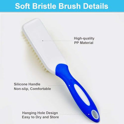 3 Pack Laundry Scrub Brush Shoe Laundry Stain Brush with Long Handle Very Soft Bristle Cleaning Brush for Clothes Shoes Sneaker Protable Laundry Brush for Stains on Clothes - color: Blue Green Pink