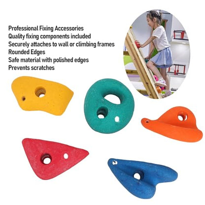 5Pcs Climbing Holds, Colorful Resin Fiber Kids Climbing Rocks, Indoor Outdoor Holds with Mounting Accessories