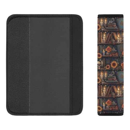 2 Pack Halloween Bookshelf Skulls Spooky Book Lovers Car Seat Belt Pad Soft Padded Automotive Seat Belt Protector for Child, Stroller Pushchair High Chair, Shock Absorption - color: Pattern 1231