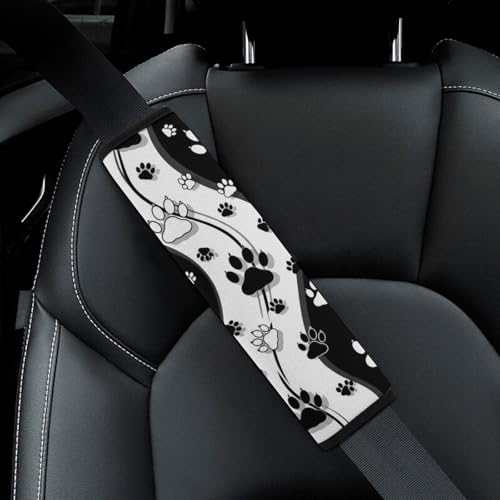 2PCS Black and White Paw Stripes Seat Belt Cover Soft Padded Neck Strap Covers for Kids, All Vehicles, Comfortable Driving - color: Pattern 2